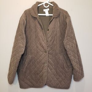 The Paragon Women's Corduroy Long Coat Brown Diamond Quilted Button Lined XL